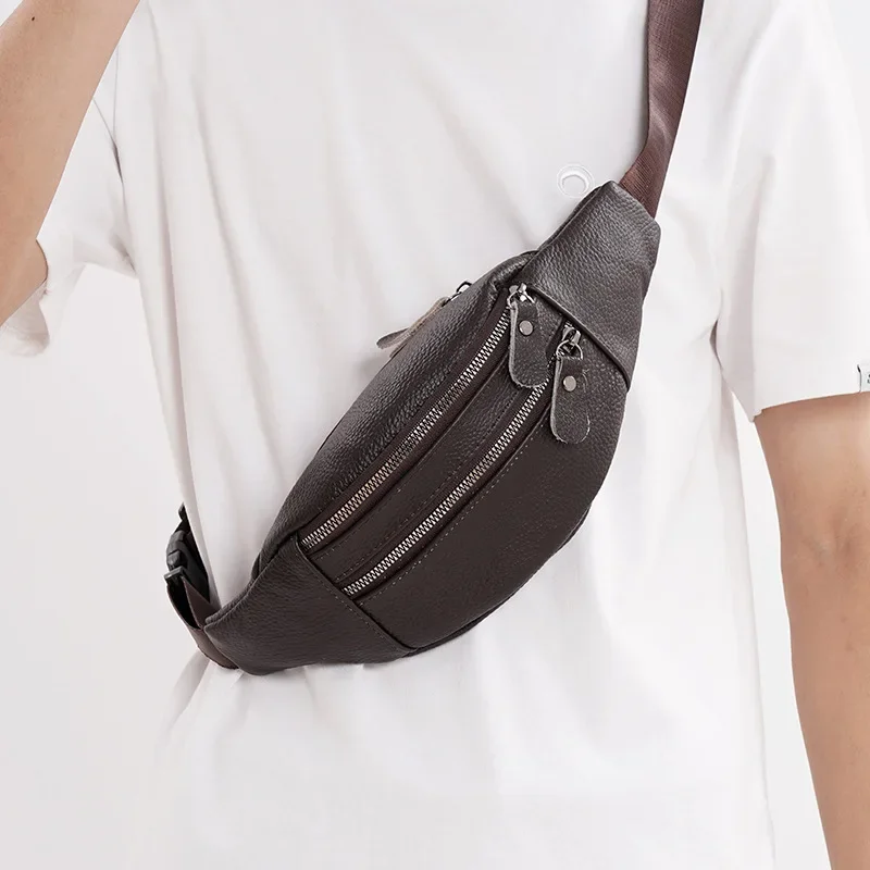 Travel Accessories Tech - Genuine Leather Men’s Waist Bag Multi-Functional