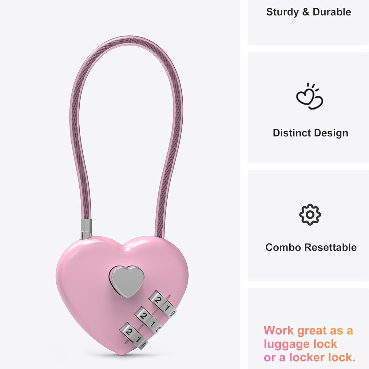 Pink Heart-Shaped 3-Digit Comb - огляд і ціна Cable Lock Combination