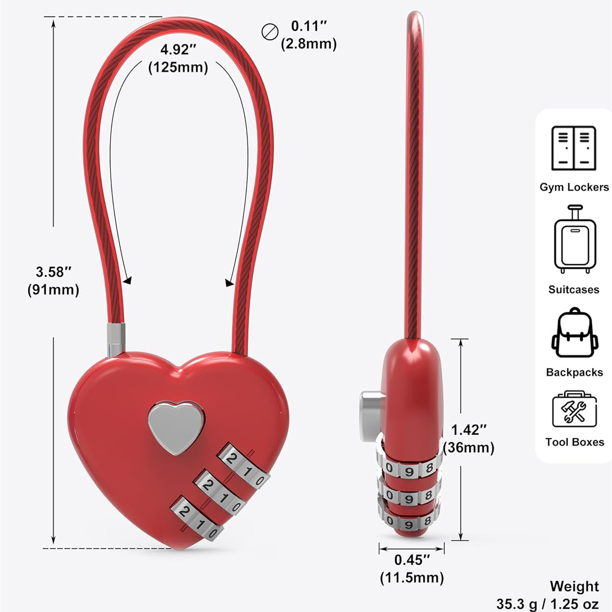 Pink Heart-Shaped 3-Digit Comb - огляд і ціна Cable Lock Combination